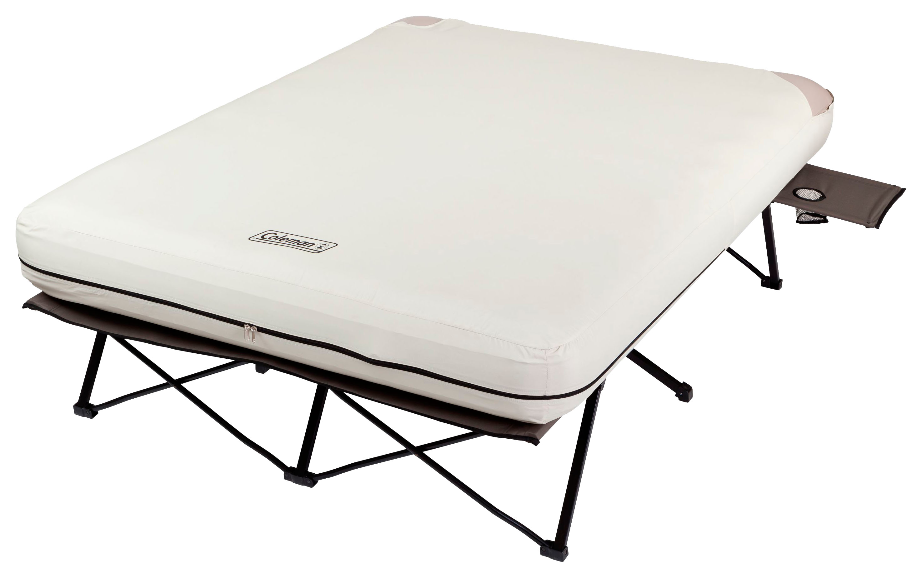 Coleman Queen Airbed Cot with Side Tables and 4D Battery Pump Bass